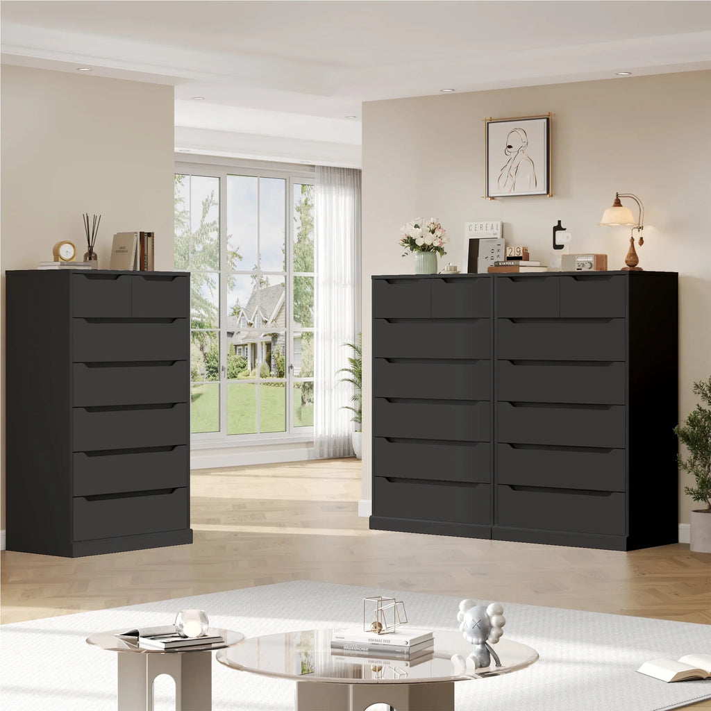 2026 NewHomfa 7 Drawer White Dresser, 51.3"H Wood Storage Cabinet with Upgraded Stable Base, Vertical Chest for Bedroom Living Room