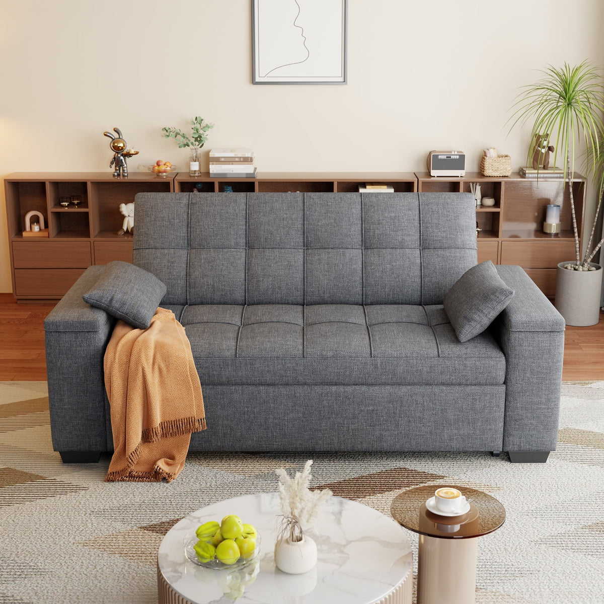 2026 NewSofa Bed, Lofka 3 in 1 Convertible Couch Bed with Storage Armrest and Adjustable Backrest for Living Room, Dark Gray