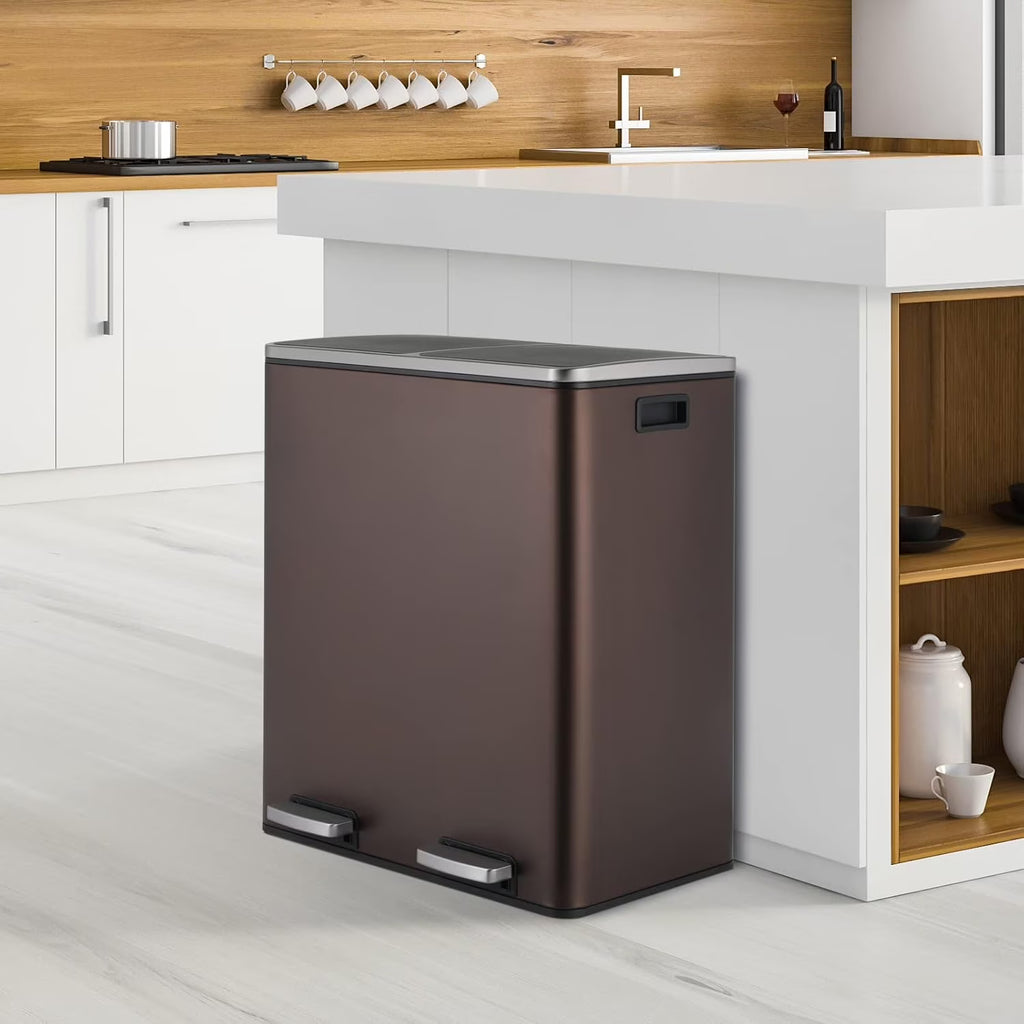 2026 NewArlopu 60 L/16 gal Dual Trash Can, Stainless Steel Garbage Can for Kitchen, Recycle Bin with Lid
