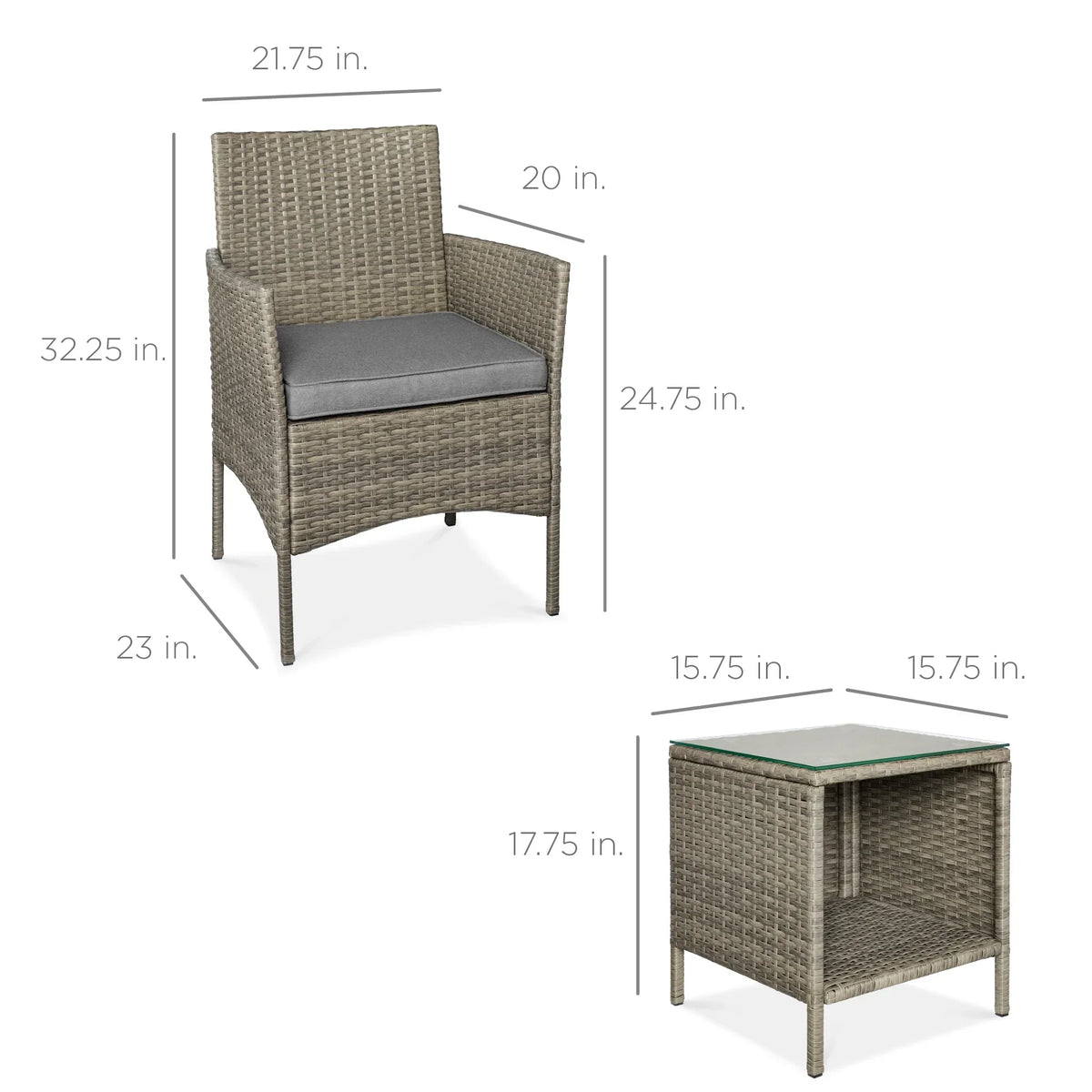 2026 NewBest Choice Products 3-Piece Outdoor Wicker Conversation Patio Bistro Set, w/ 2 Chairs, Table - Gray/Navy
