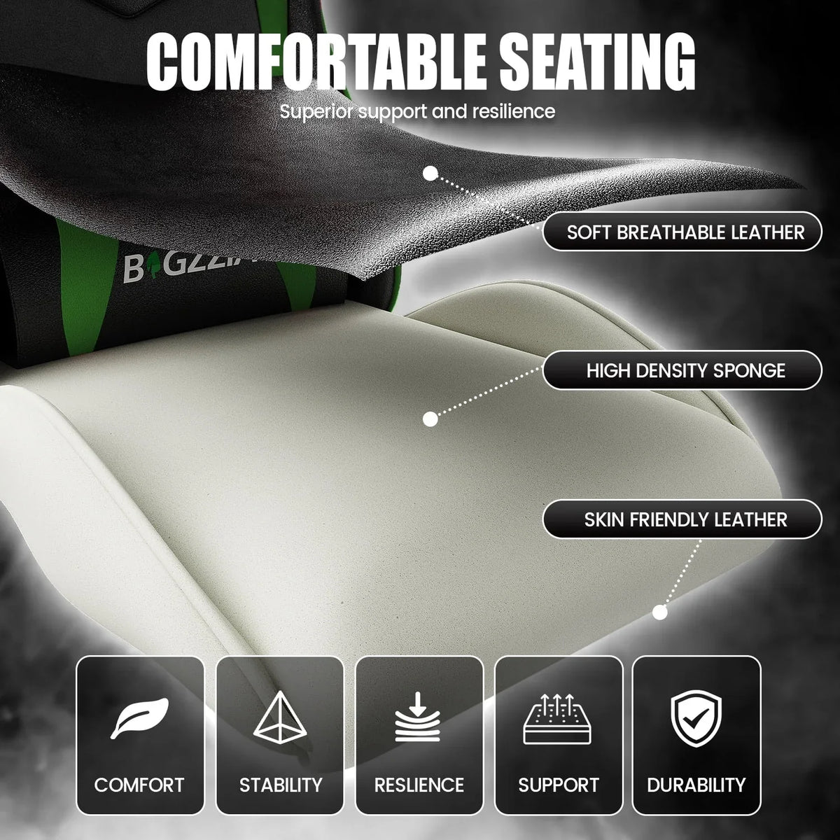 2026 NewBigzzia Gaming Chair Office Chair, Ergonomic Game Chair with Height Adjustable Headrest and Lumbar Support for Adults Teens, Black & White