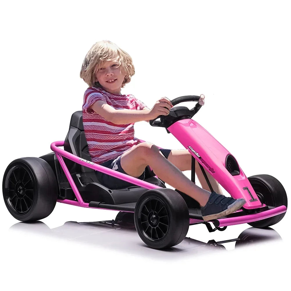 2026 NewSimzone Go Kart for Kids 24V Battery 300WX2 Motors Pedal On Foot Go Cart 8MPH High Speed Drifting Car with Slow Start Function Music Elastic Durable Tires, Blue