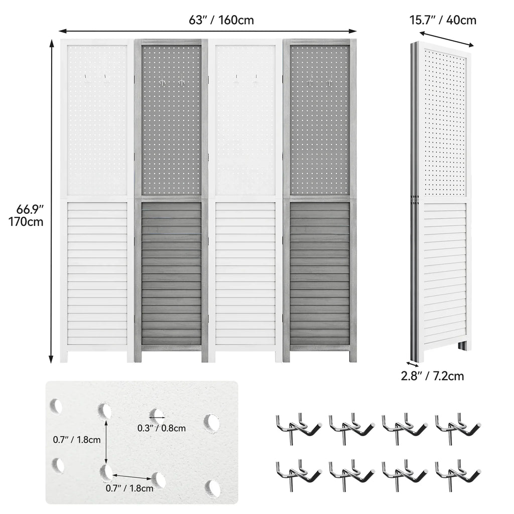2026 NewDextrus Room Divider, 4 Panel Folding Privacy Screens with Pegboard Display, Freestanding Portable Privacy Screen Room Partition for Jewelry, Craft Show, Retail, Living Room, Bedroom