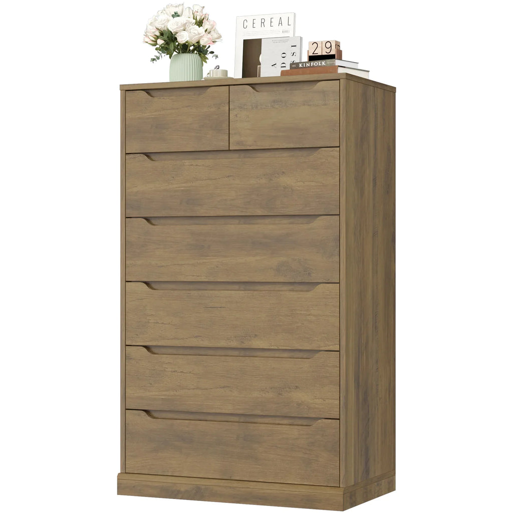 2026 NewHomfa 7 Drawer White Dresser, 51.3"H Wood Storage Cabinet with Upgraded Stable Base, Vertical Chest for Bedroom Living Room