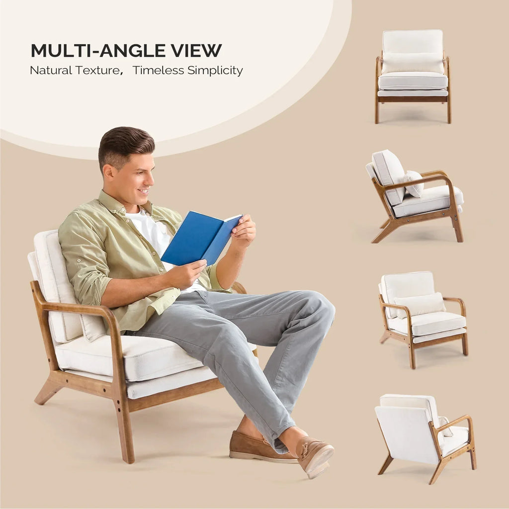 2026 NewKtaxon Accent Chair Corduroy Upholstered Armchair, Reading Club Chair with Pillow and Solid Wood Frame for Living Room Bedroom Furniture Off White
