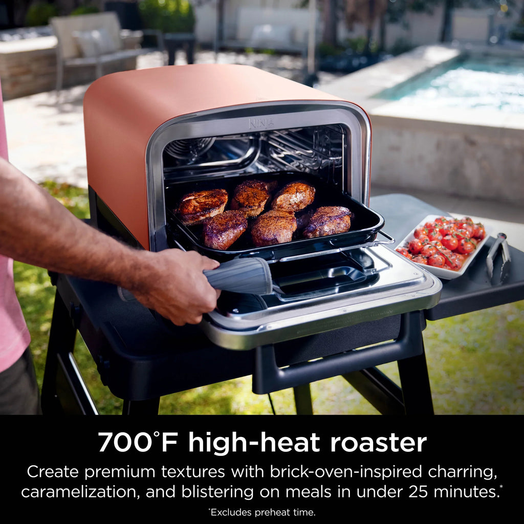 2026 NewNinja Woodfire Pizza Oven, 5-in-1 outdoor oven, 5 Pizza Settings, Ninja Woodfire Technology, up to 700" F heat, BBQ smoker, Electric