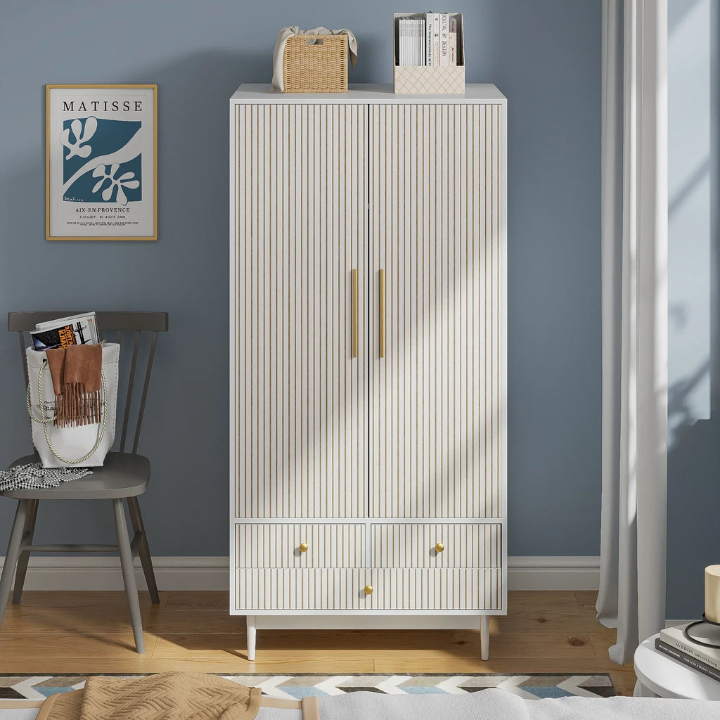 2026 NewArmoire Wardrobe Closet, Closet Wardrobe Cabinet with Drawers and Hanging Rail for Bedroom, White