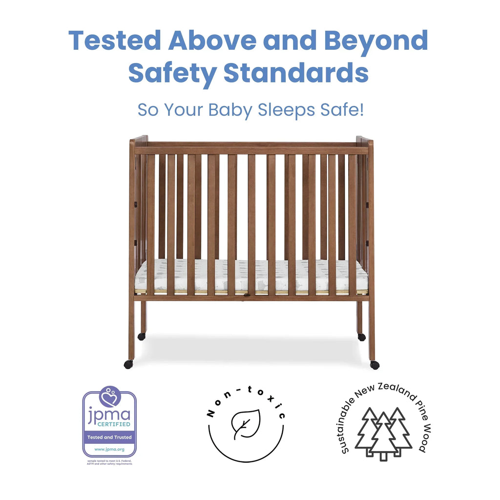 2026 NewDelta Children Lee Portable Folding Mini Crib with 1.5-Inch Mattress - Greenguard Gold Certified, Bianca White