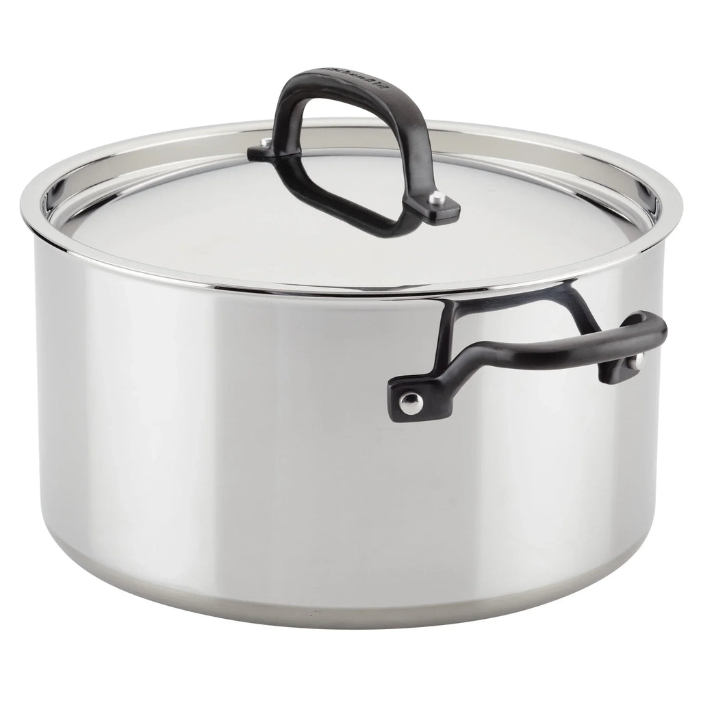 2026 NewKitchenAid 5-Ply Clad 10 Pcs Stainless Steel Cookware Induction Pots and Pans Set, Dishwasher Safe, Metal Utensil, Broiler and Oven Safe to 500" F, Polished Stainless Steel