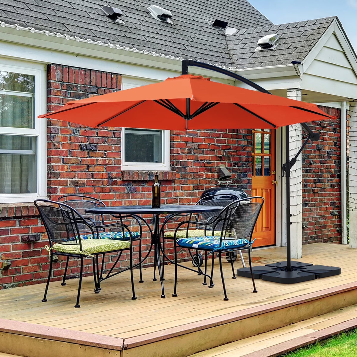 2026 NewJUSTLET 10ft Heavy Duty Patio Hanging Offset Cantilever Patio Umbrella W/ 4-Piece Base Included Included, Beige
