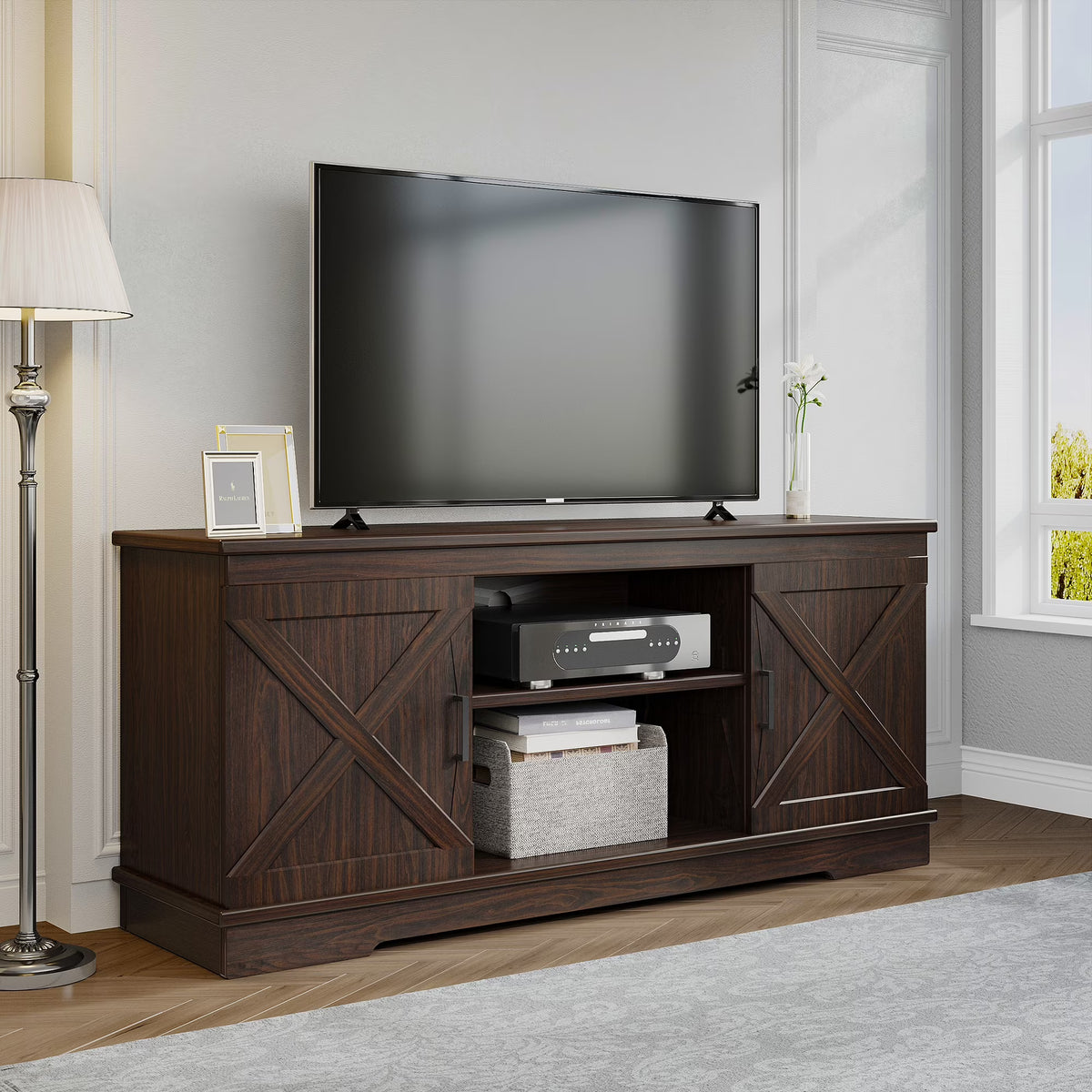 2026 NewDextrus Farmhouse TV Stand for 65 inch TV, Entertainment Center for Living Room, TV Media Console Cabinet, Grey Wash