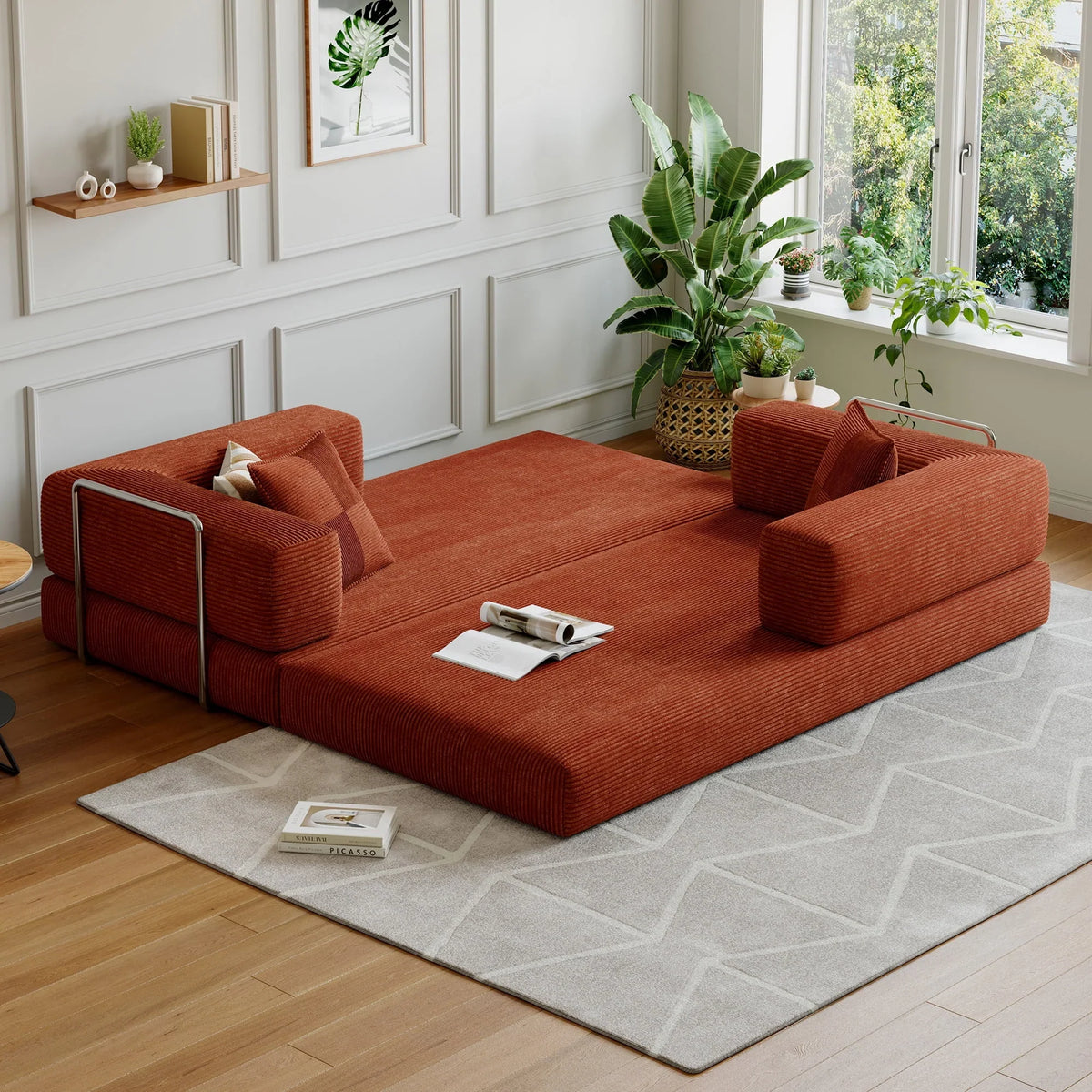 2026 NewConvertible Sleeper Sofa Bed,Compressed Floor Boneless Couch,Modular Modern Corduroy Sofa for Living Room Bedroom -with Fixed-Shape Frame and Support Armrest,Easy Assembly(Green)