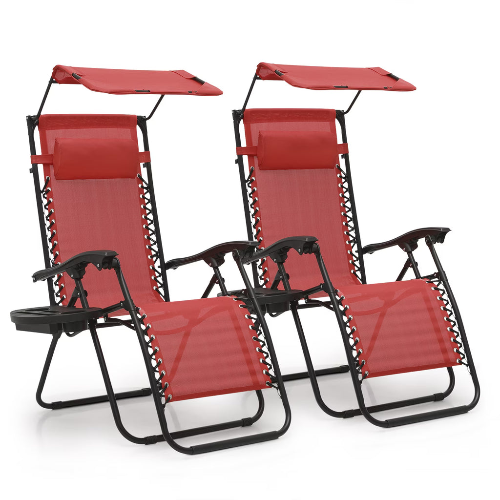 2026 NewMoNiBloom Zero Gravity Chairs Set of 2, Folding Outdoor Patio Beach Recliner with Canopy Shade & Headrest, Black