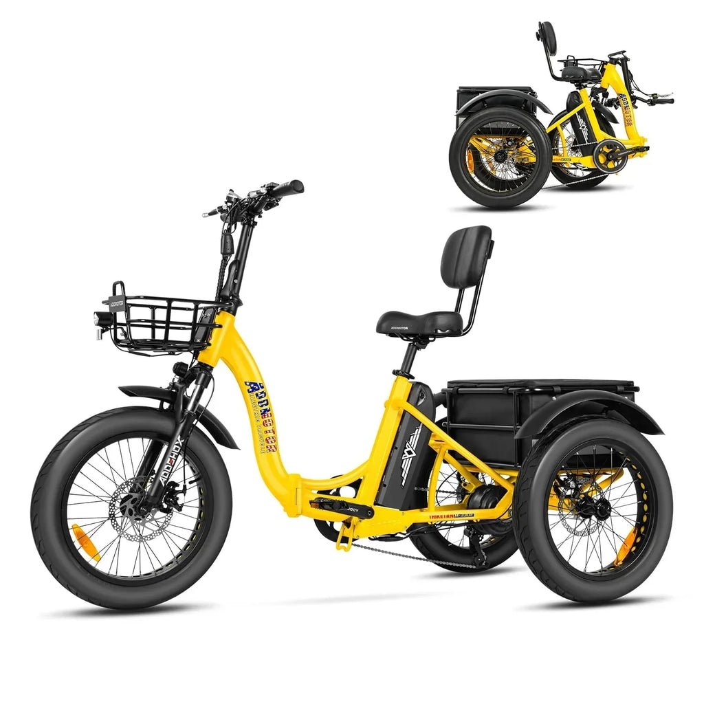 2026 NewAddmotor Electric Trike, 750W Foldable Electric Tricycle, Folding Electric Trike for Adults,48V 20Ah Removable Battery,20" Fat Tire Electric Trikes with Rear Speed Differential,M-330F Yellow