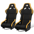 2026 NewJ2 Engineering Pair Universal Bucket Racing Seats Black Yellow Fiberglass Ergonomic Design with Side Mount Brackets