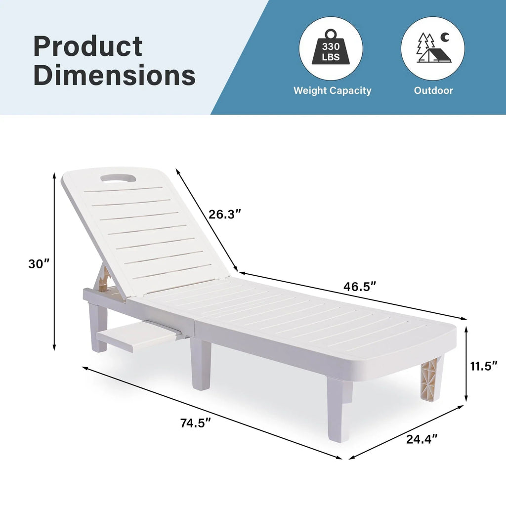 2026 NewPatio Lounge Chair Set of 2, Adjustable Chaise with Side Table, Outdoor Lounger Recliner for Poolside, Patio, Backyard, Wood Texture Design | Waterproof | Easy to Assemble | Max Weight 330 lbs White