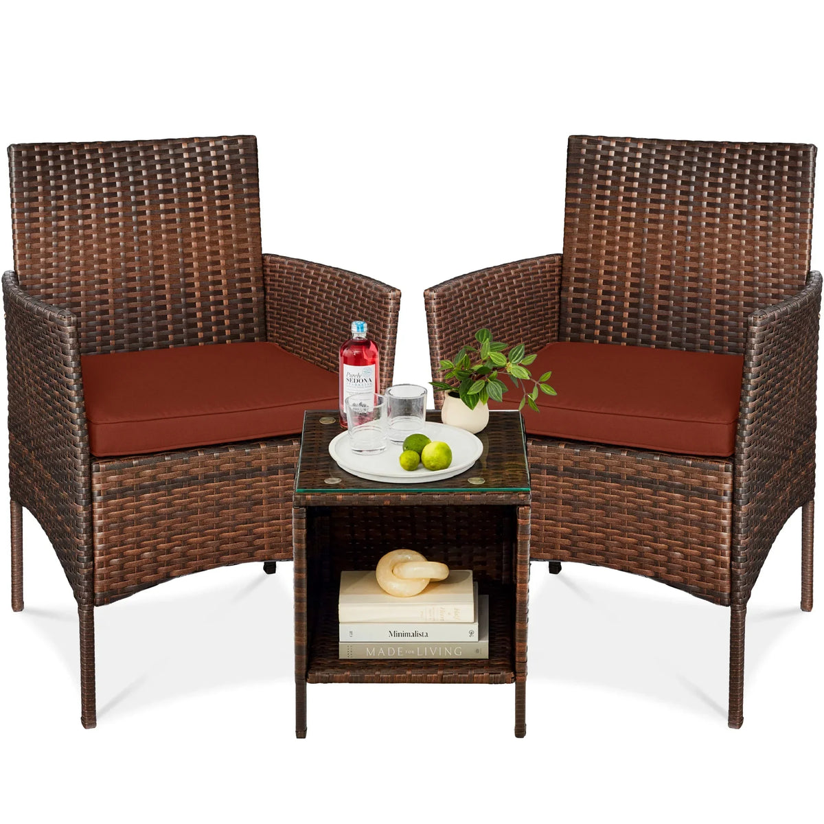 2026 NewBest Choice Products 3-Piece Outdoor Wicker Conversation Patio Bistro Set, w/ 2 Chairs, Table - Gray/Navy