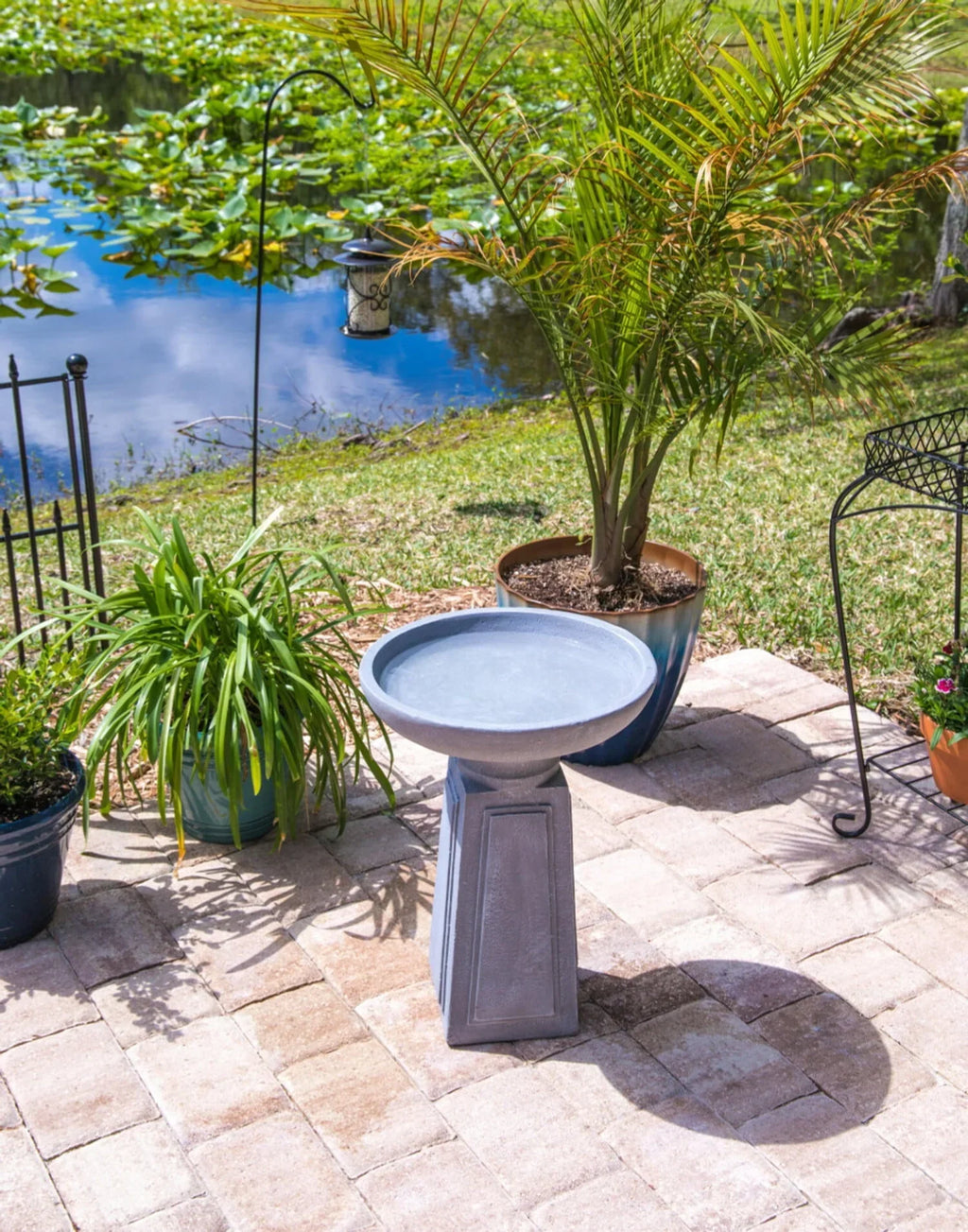 2026 NewPedestal Outdoor Bird Bath with Gray Finish