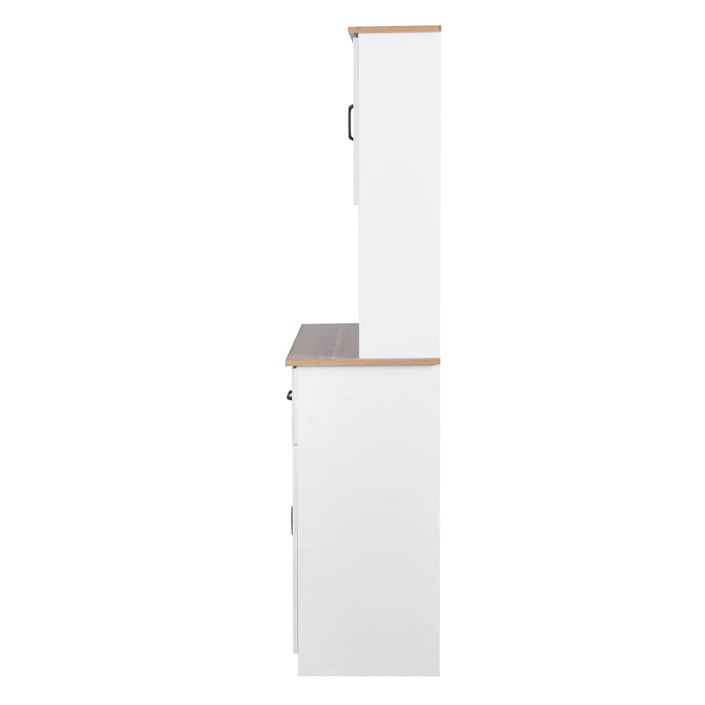 2026 NewClearance! Wooden Kitchen Cabinet White Pantry Room Storage Microwave Cabinet with Framed Glass Doors and Drawer