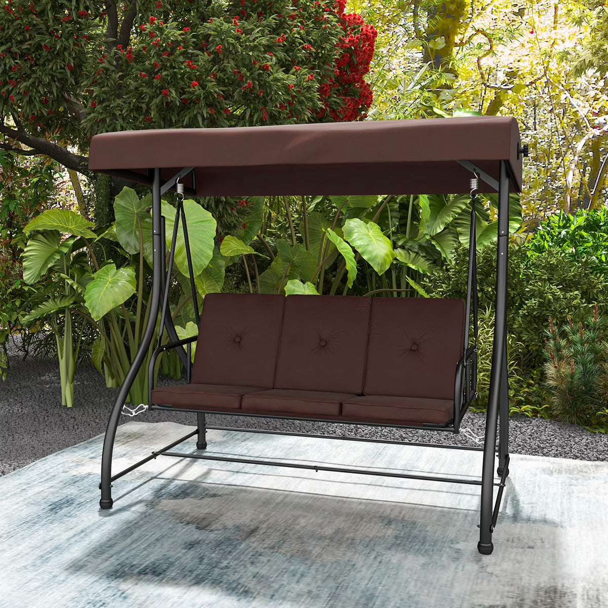 2026 NewCostway 3-Seat Outdoor Converting Patio Swing Glider Adjustable Canopy Porch Swing Black