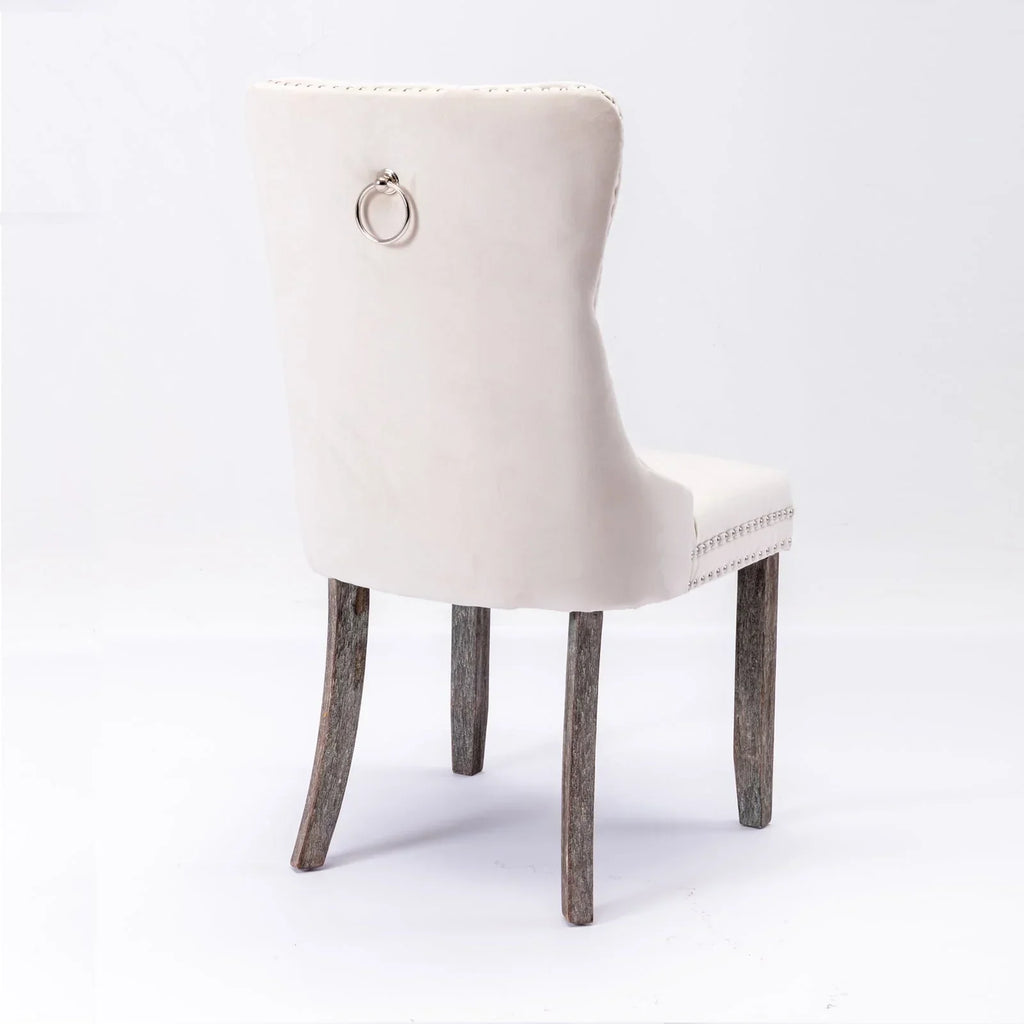 2026 NewTzicr Dining Chairs Set of 4, Velvet Upholstered Dining Chairs with Nailhead Back and Ring Pull Trim,Solid Wood Dining Chairs for Kitchen/Bedroom/Dining Room,Modern Fabric Dining Set,Beige