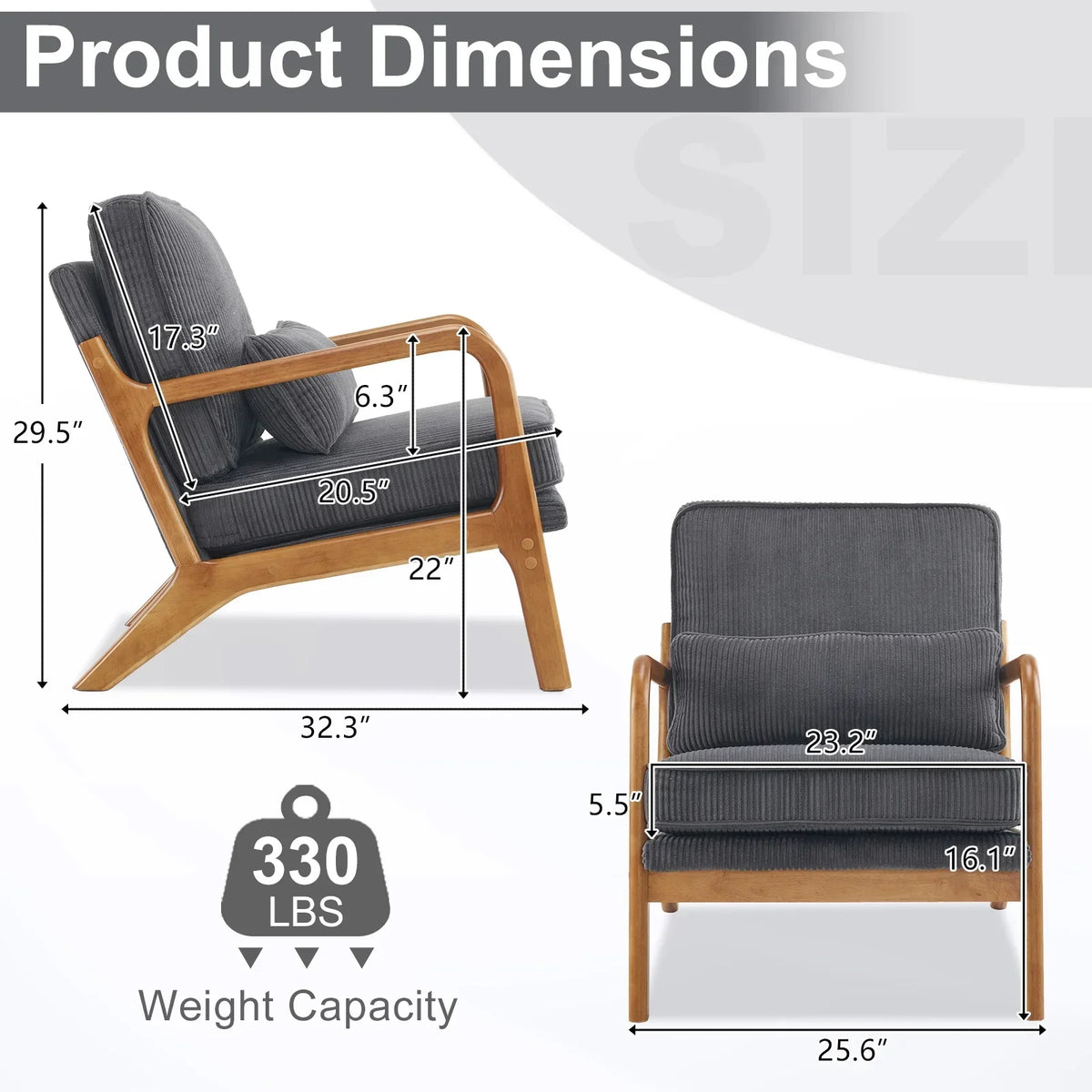 2026 NewKtaxon Accent Chair Corduroy Upholstered Armchair, Reading Club Chair with Pillow and Solid Wood Frame for Living Room Bedroom Furniture Off White