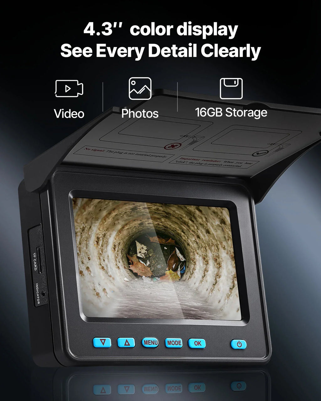2026 NewVEVOR Sewer Camera, 98 ft/30m, 4.3" Drain Inspection Camera, IP68 Waterproof Snake Plumbing Camera with Lights - 6 Adjustable LEDs, 4500mAh Battery & 16GB Card for Sewer Line Duct Pipes