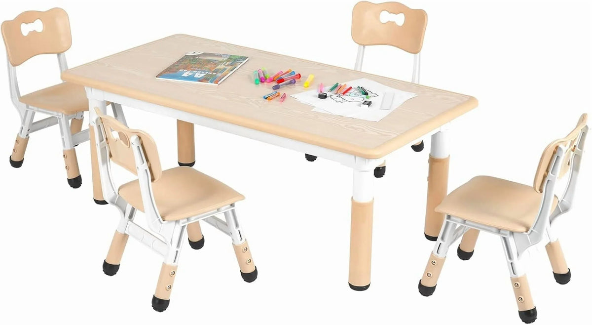 2026 NewLAZY BUDDY Kids Table and 4 Chairs Set, Height Adjustable Toddler Desk with Graffiti Desktop, Kids Activity Table Set for Daycare, Home