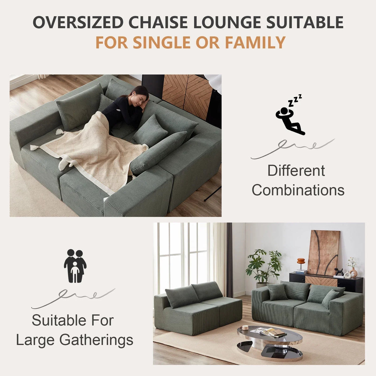 2026 New104-Inch Corduroy Modular L Shaped Sectional Sofa,Luxury Floor Couch Set,Upholstered Indoor Furniture,Foam-Filled Compressed Sofa for Living Room,Bedroom,4 PC Free Combination
