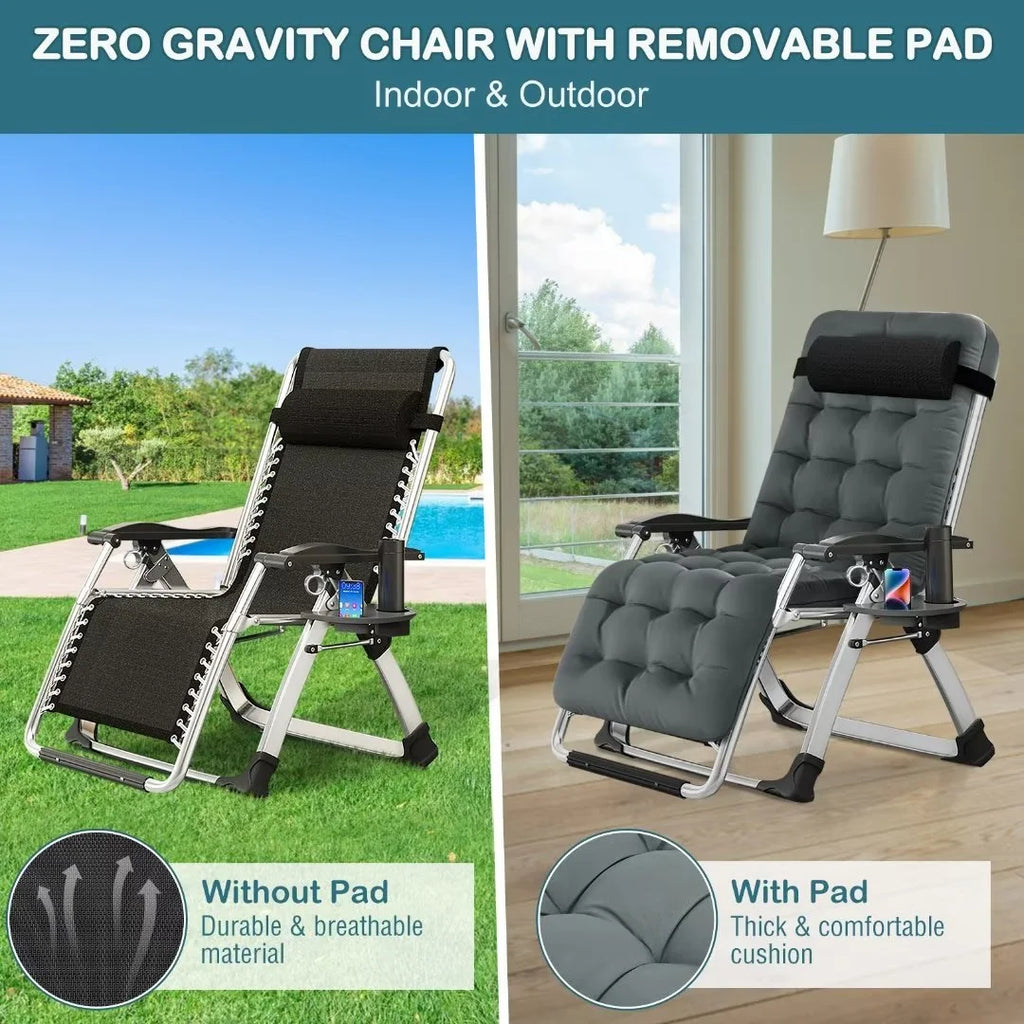 2026 NewNAIZEA 2 Pack Zero Gravity Chair, Foldable Portable Lawn Recliner with Cushion, Headrest, Cup Holder, Black