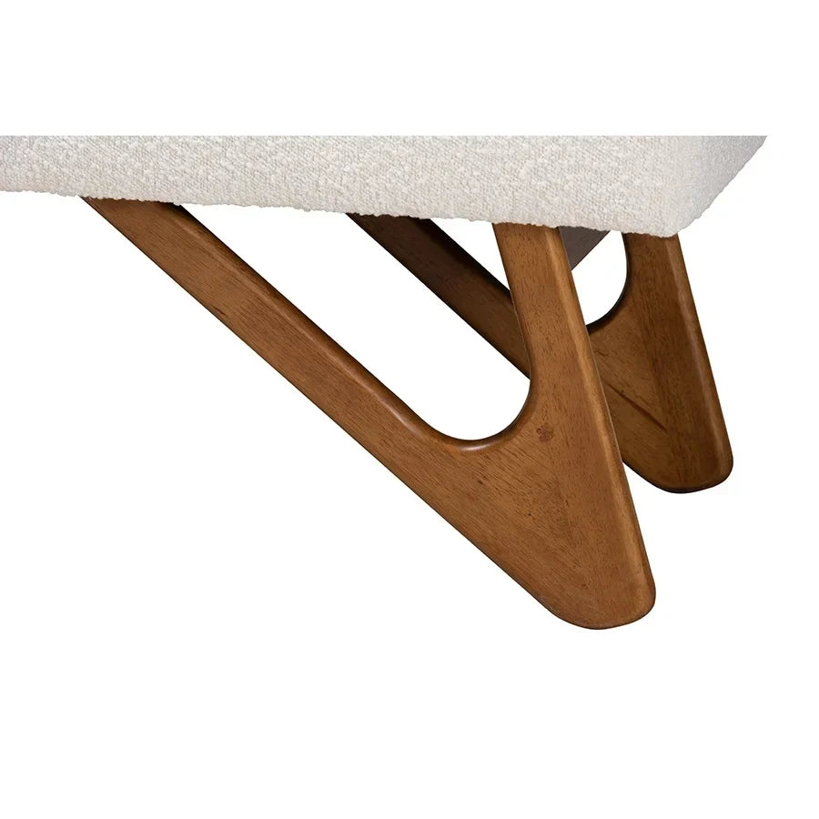 2026 NewBaxton Studio Rika Japandi Cream Boucle Fabric and Walnut Brown Finished Wood Bench