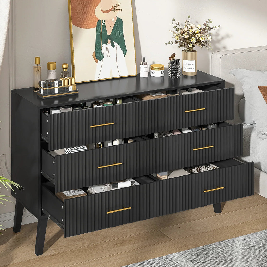 2026 NewFluted 6 Drawers Dresser, Wide Modern Chest of Drawers, 6 Drawer Double Dresser