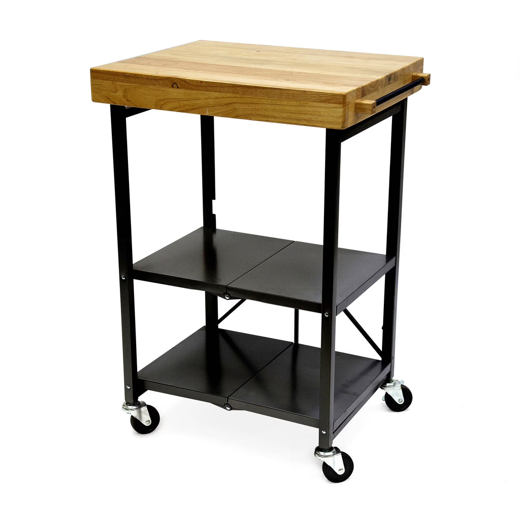 2026 NewOrigami Foldable Wheeled Portable Solid Wood Top Kitchen Island Bar Cart