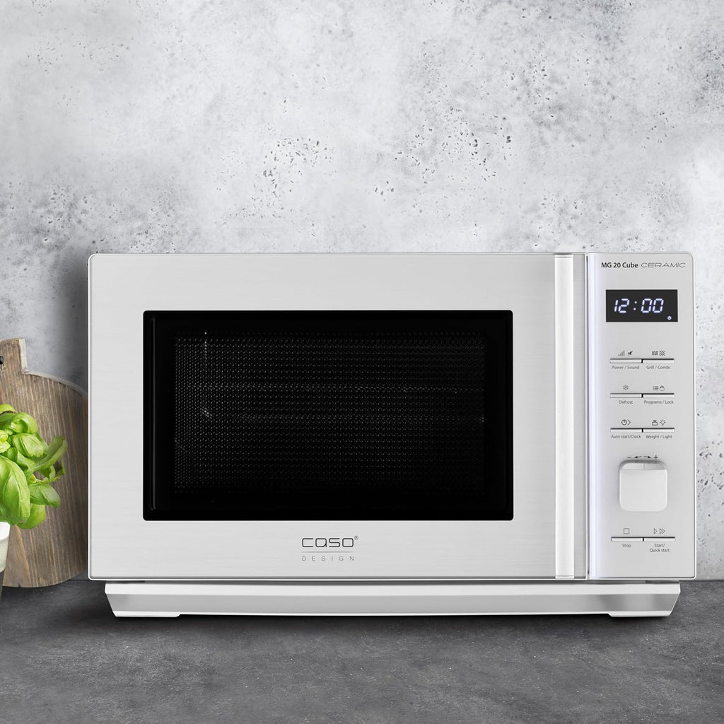 2026 CASO MG 20 Cube Ceramic Microondas 2 en 1 sin plato giratorio con parrilla de 1000 W, 20 L, 13 programas automáticos, plateado
