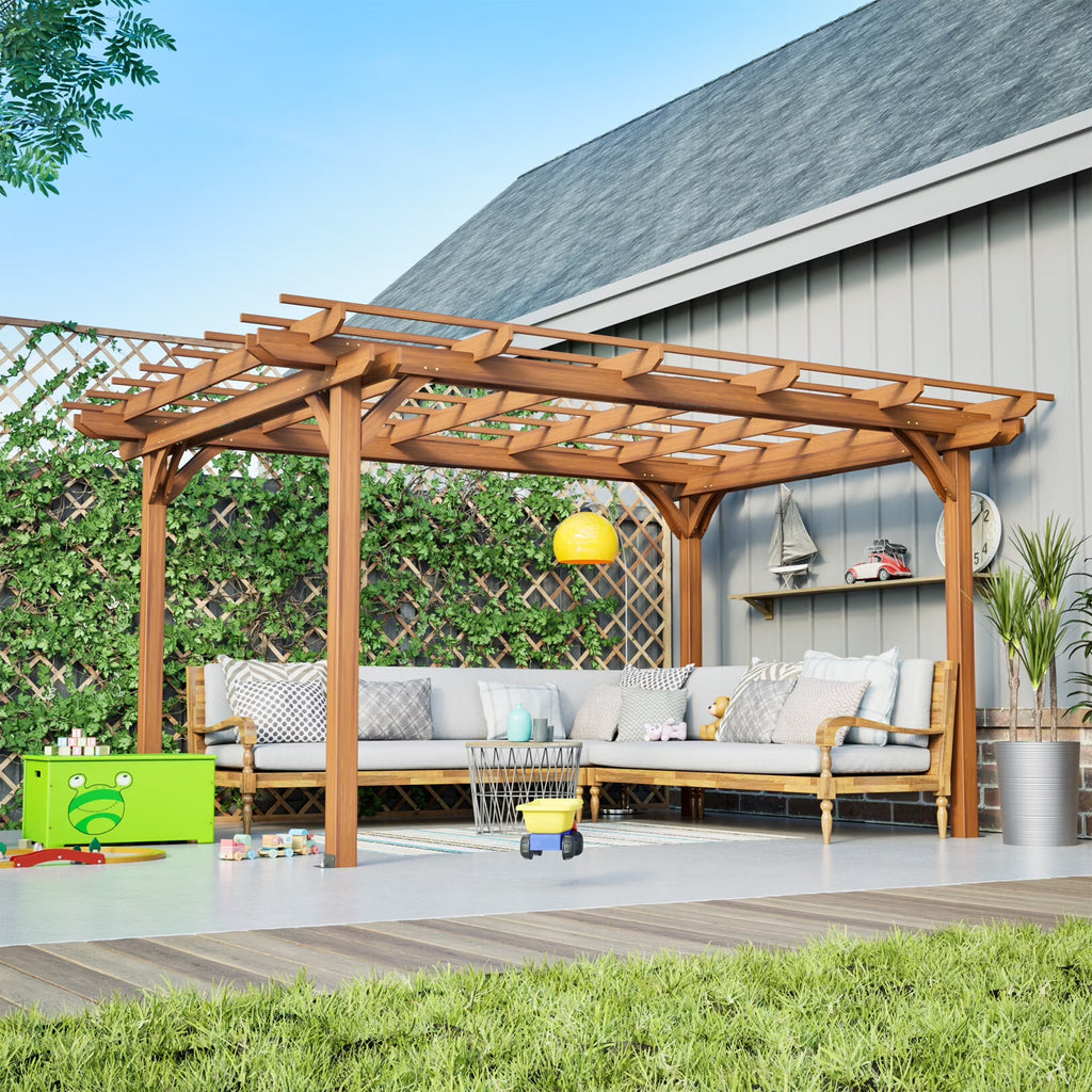 2026 New12 x 10 FT Outdoor Pergola, Wooden Pergola Gazebo with Climbing Plant Support and Waterproof, for Patio Porch Garden Backyard, Brown