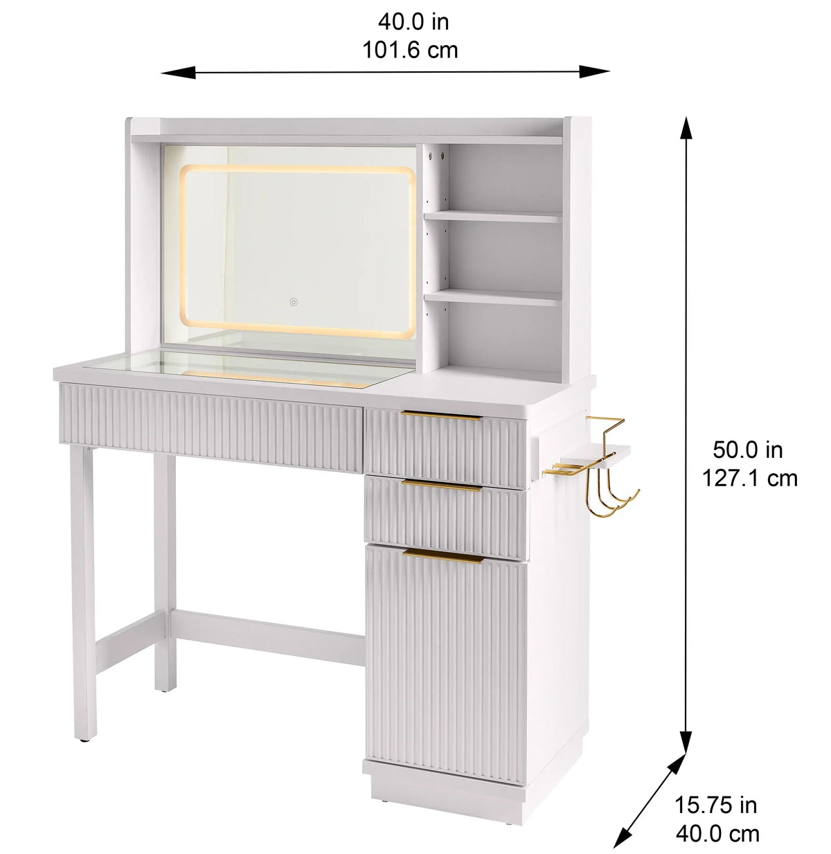 2026 NewBetter Homes & Gardens Lillian Vanity Desk with LED Lighted Mirror, White Finish