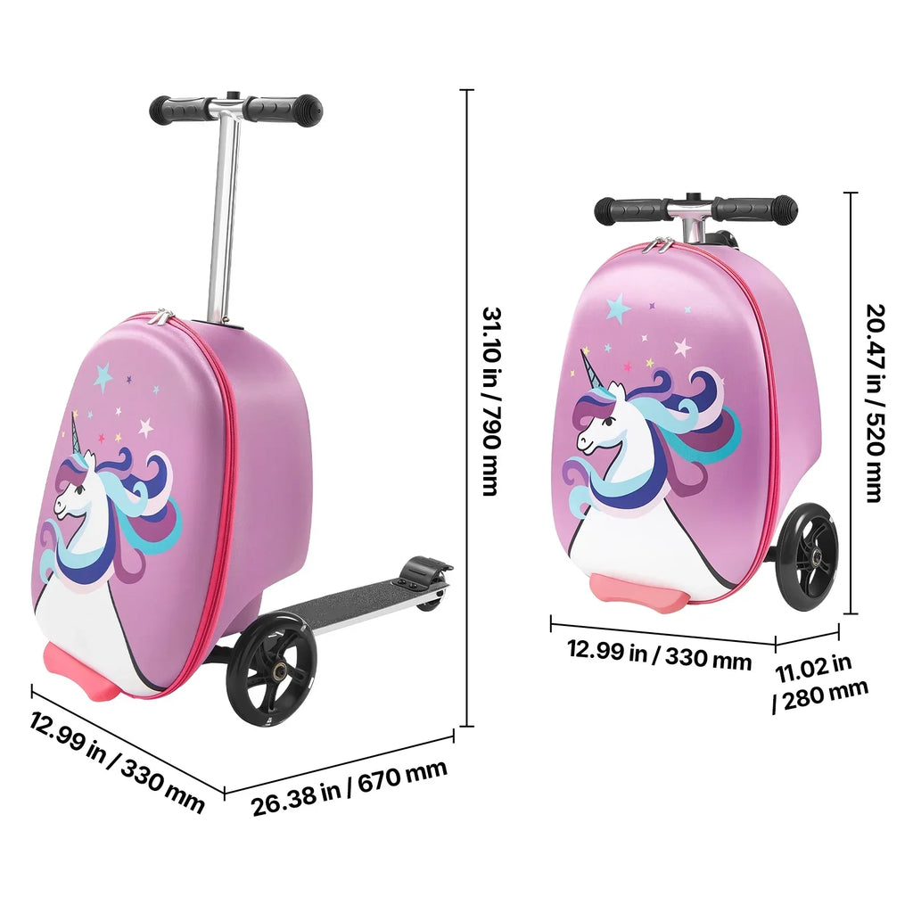 2026 NewKFFKFF Ride-on Kids Luggage, 20L Capacity, 20-Inch Scooter Suitcase with Flashing PU Wheels, Adjustable Handle & Non-Slip Grip, Foldable and Lightweight Travel Companion for Children Aged 5+, Purple