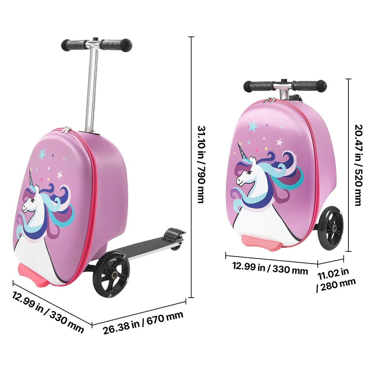2026 NewKFFKFF Ride-on Kids Luggage, 20L Capacity, 20-Inch Scooter Suitcase with Flashing PU Wheels, Adjustable Handle & Non-Slip Grip, Foldable and Lightweight Travel Companion for Children Aged 5+, Purple