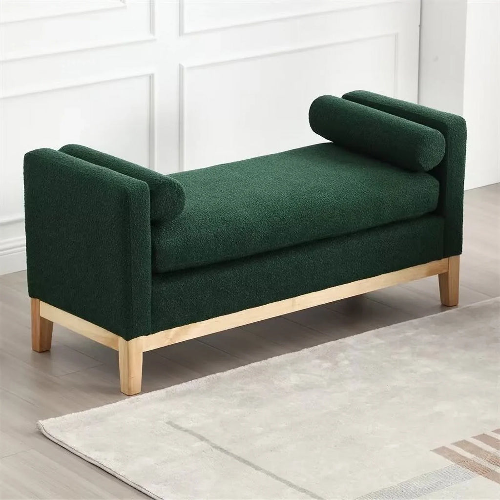 2026 NewEnd of Bed Bench, 53.5" Boucle Fabric Upholstered Entryway Bench with Wood Legs & Bolster Pillows, Rolled Arm Cushioned Ottoman Foot Rest Long Stool Window Extra Seating for Bedroom, Ivory