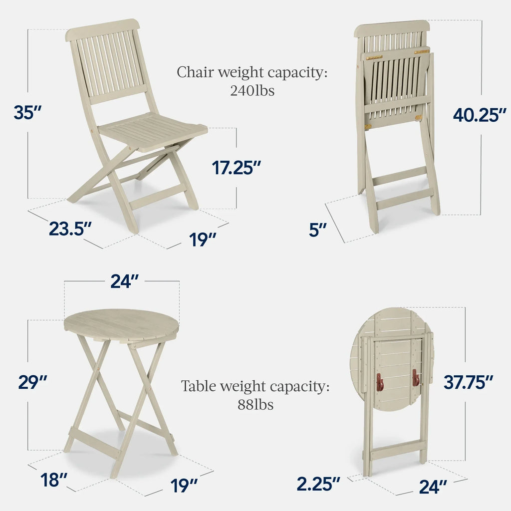 2026 NewBest Choice Products 3-Piece Acacia Wood Bistro Set, Folding Patio Furniture w/ 2 Chairs, Table - Natural