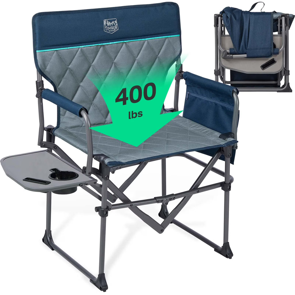 2026 NewTIMBER RIDGE Portable Director Chair, Heavy Duty Camping Folding Chair with Compact Size with Side Pocket and Side Table, Support 400 lbs, Grey