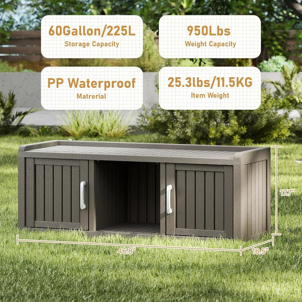 2026 NewKAMABOKO Outdoor Shoe Storage Cabinet, Waterproof UV-Resistant Entryway Storage Bench Indoor Outdoor with 2 Barn Doors, Adjustable Shelves for Entryway, Bedroom, Hallway,Living Room(Black)
