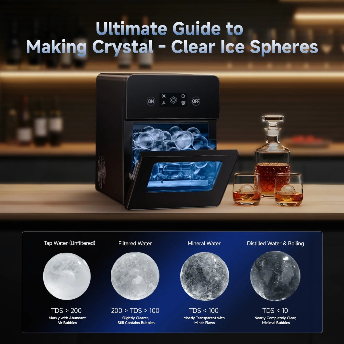2026 NewSimzlife Sphere Ice Maker,10 pcs/Hour, 150 pcs/Day,Clear Ice Ball Maker with Enhanced Insulation, with LCD Touch Screen, Self-Cleaning, Quiet Home and Bar Ice for Whiskey Bourbon Parties