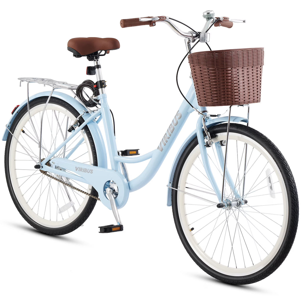 2026 NewViribus Women's Comfort Bike 24 inch Beach & City Cruiser Bicycle with Basket Rack White