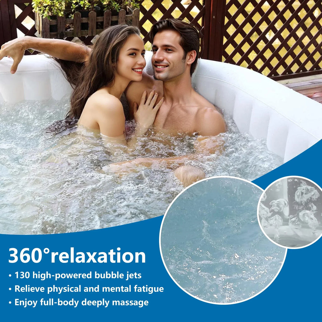 2026 New73 inch 4-6 Person Inflatable Hot Tub Spa with Control Panel, Outdoor Portable Hottub with 130 Jets, Insulated Tub Cover and Floor Protector, Temperature up to 104" F, Gray