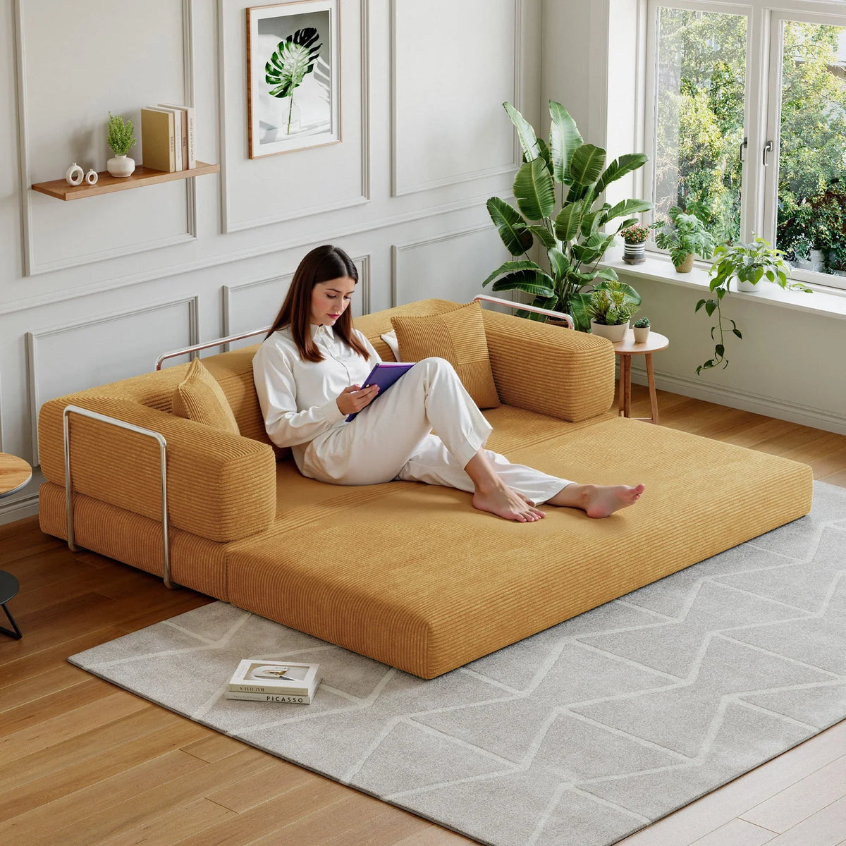 2026 NewConvertible Sleeper Sofa Bed,Compressed Floor Boneless Couch,Modular Modern Corduroy Sofa for Living Room Bedroom -with Fixed-Shape Frame and Support Armrest,Easy Assembly(Green)