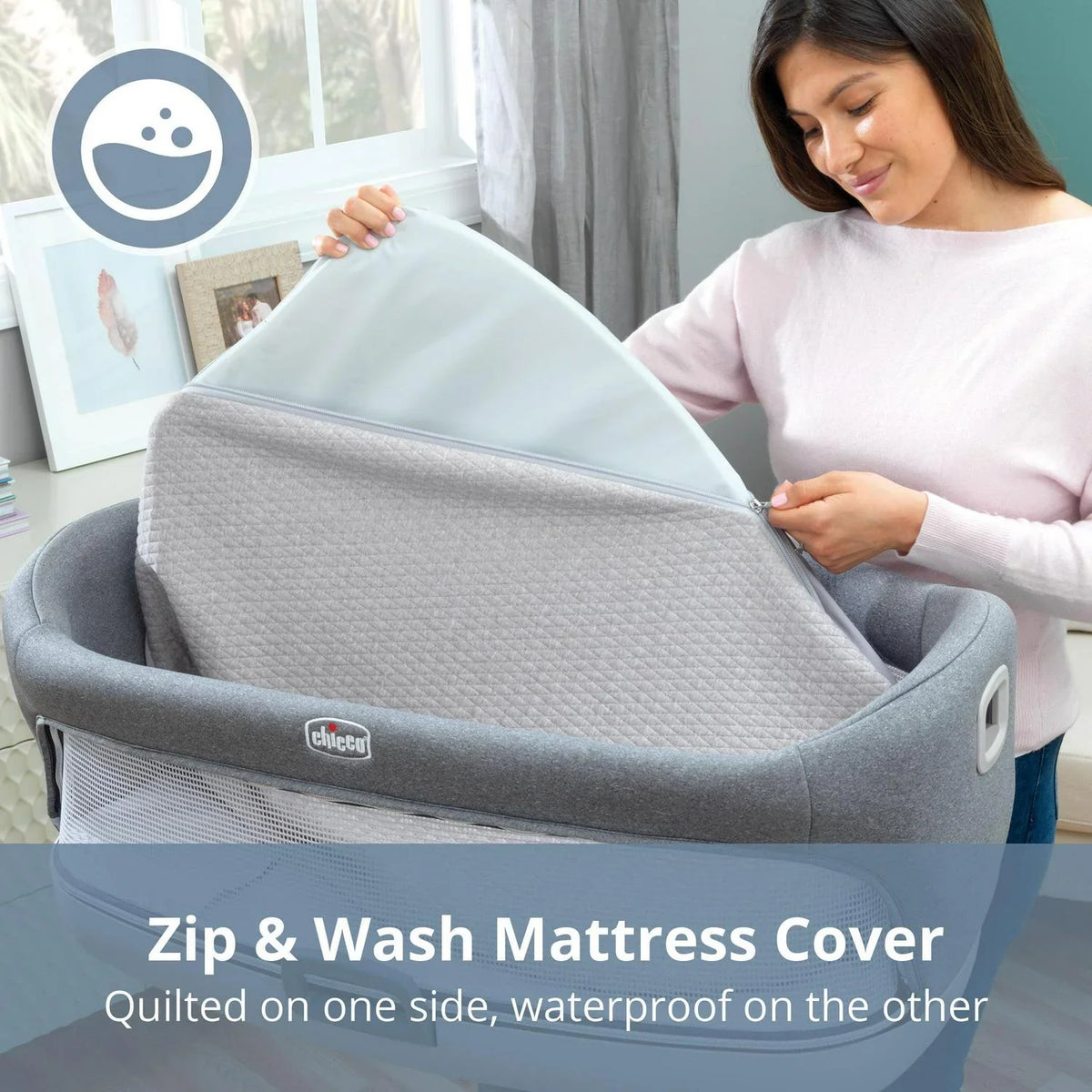 2026 NewChicco Close to You 3-in-1 Portable Bedside Bassinet and Changing Table - Heather Grey (Grey). New
