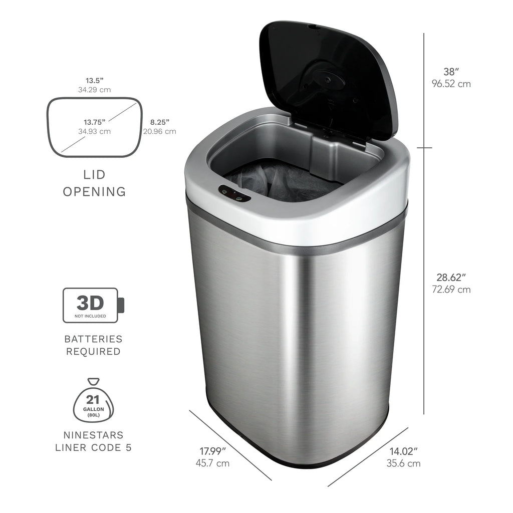 2026 NewNine Stars Automatic Trash Can, 21 Gallon Stainless Steel, Motion Sensor Hands Free Soft Close Lid Garbage Bin, Silver