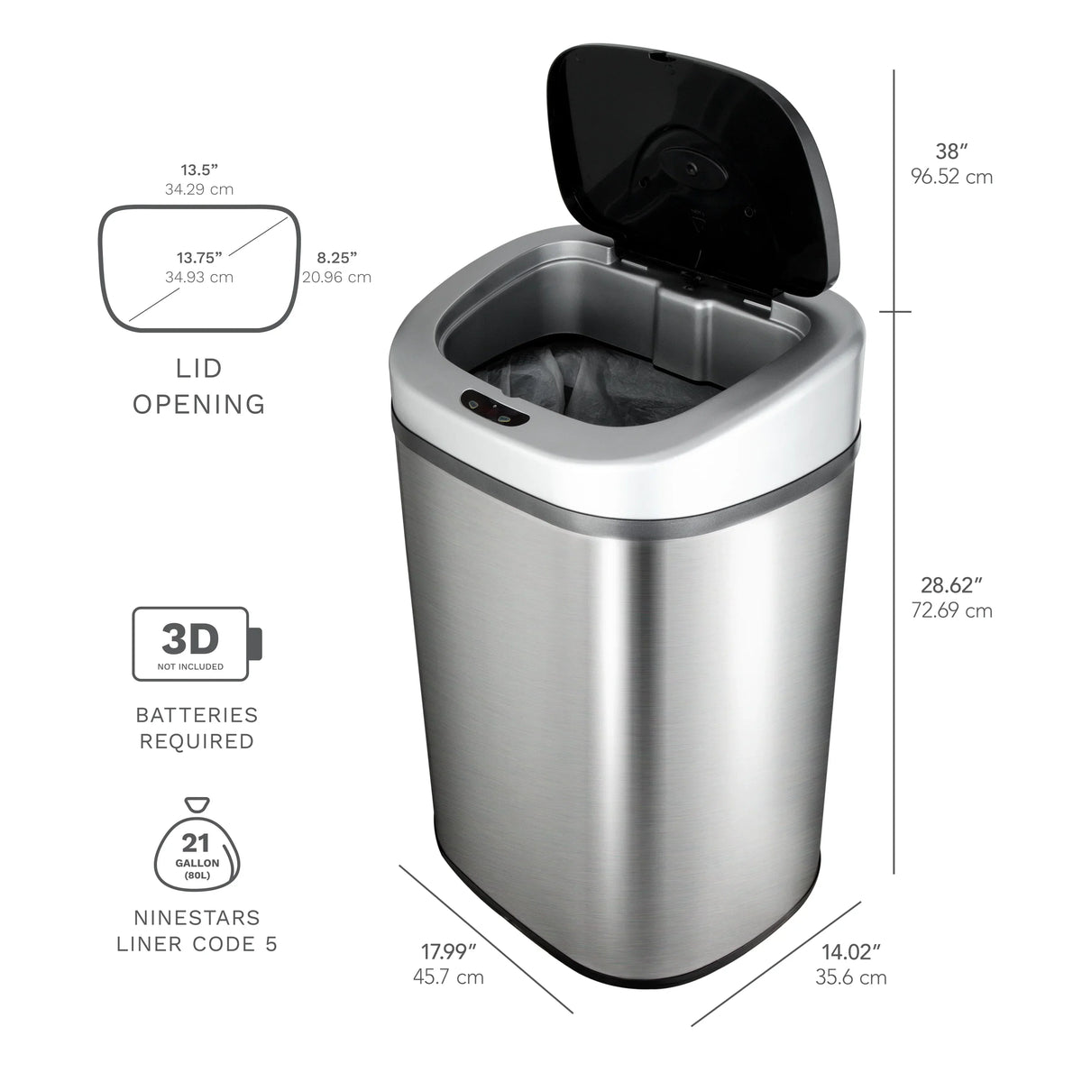 2026 NewNine Stars Automatic Trash Can, 21 Gallon Stainless Steel, Motion Sensor Hands Free Soft Close Lid Garbage Bin, Silver