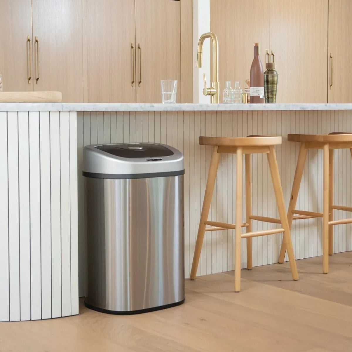 2026 NewNine Stars Automatic Trash Can, 21 Gallon Stainless Steel, Motion Sensor Hands Free Soft Close Lid Garbage Bin, Silver